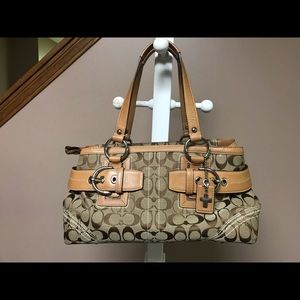 Coach Tan/ Brown Canvas and Leather Purse
